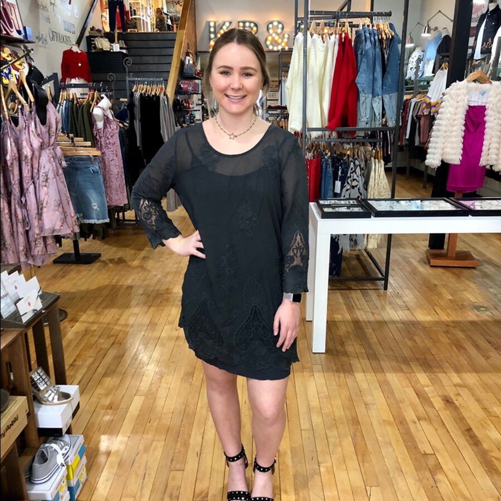 Charcoal lace two piece dress